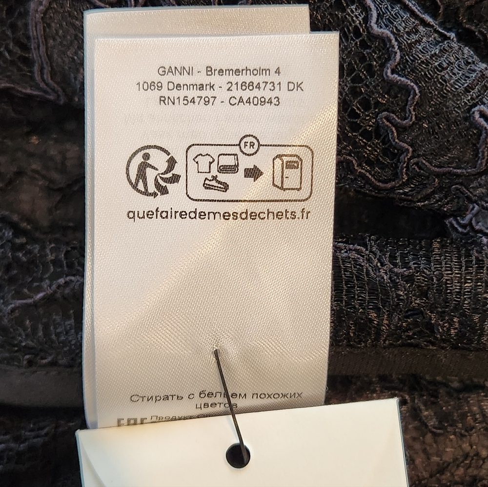 GANNI Light Floral Lace V-neck Sheer Peplum Top Black Blouse Ruffle 36 (US 4 S) - Picture 15 of 16